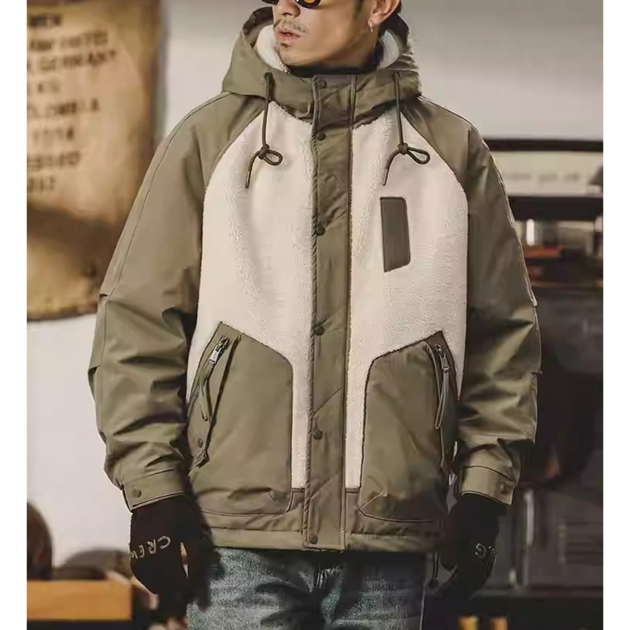 Button Front Long Sleeve Hip Length Hooded Jacket ◇H0923