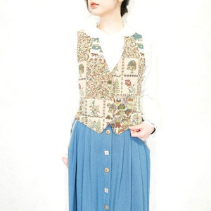 USA VINTAGE EMBROIDERY GOBERLIN DESIGN GILLET VEST/アメリカ古着ゴブラン刺繍デザインジレベスト