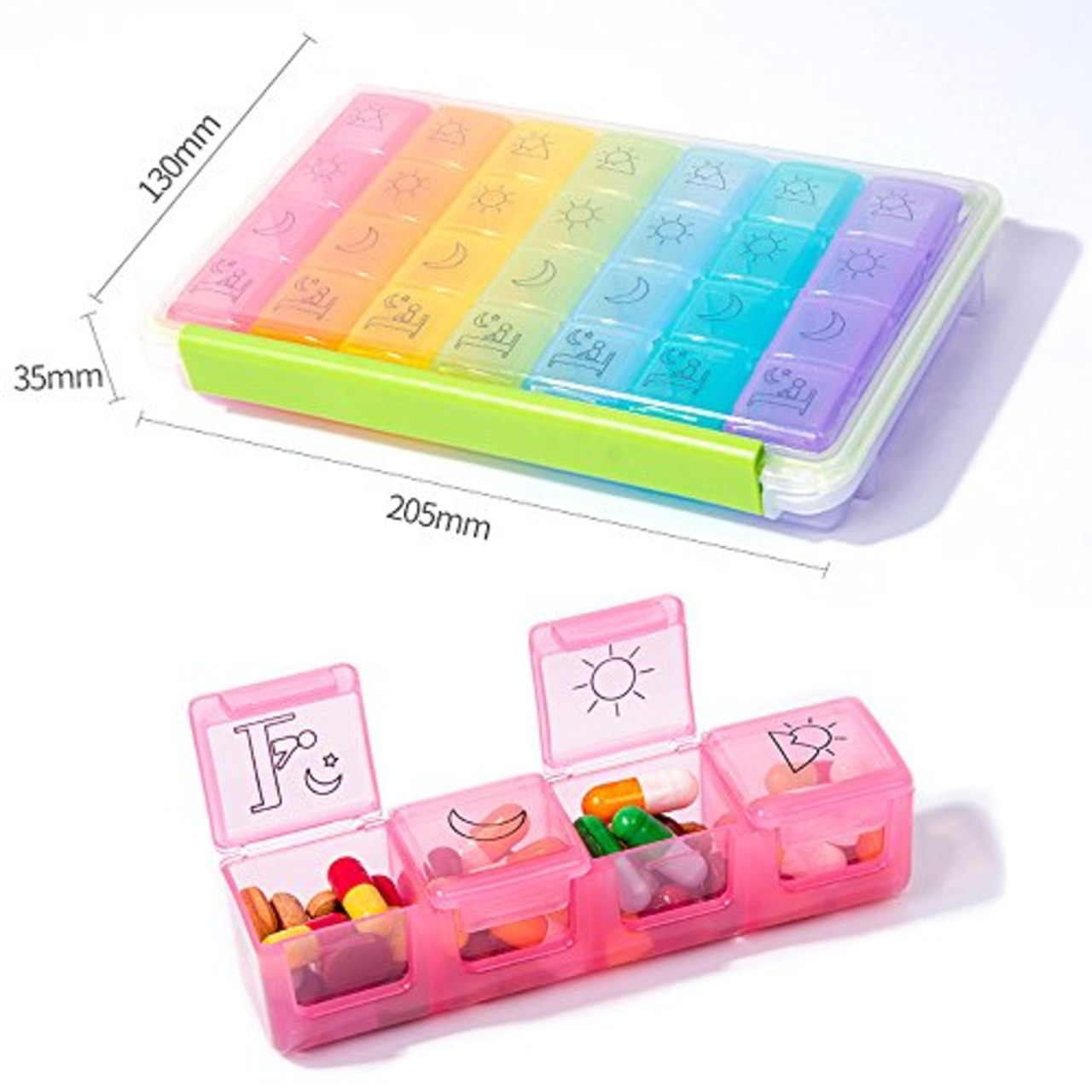 Opret ピルケース 薬ケース 防水仕様 薬入れ サプリメントケース 1週間 1日4回 携帯用 習慣薬箱 薬入れ コンパクト 曜日シール付き