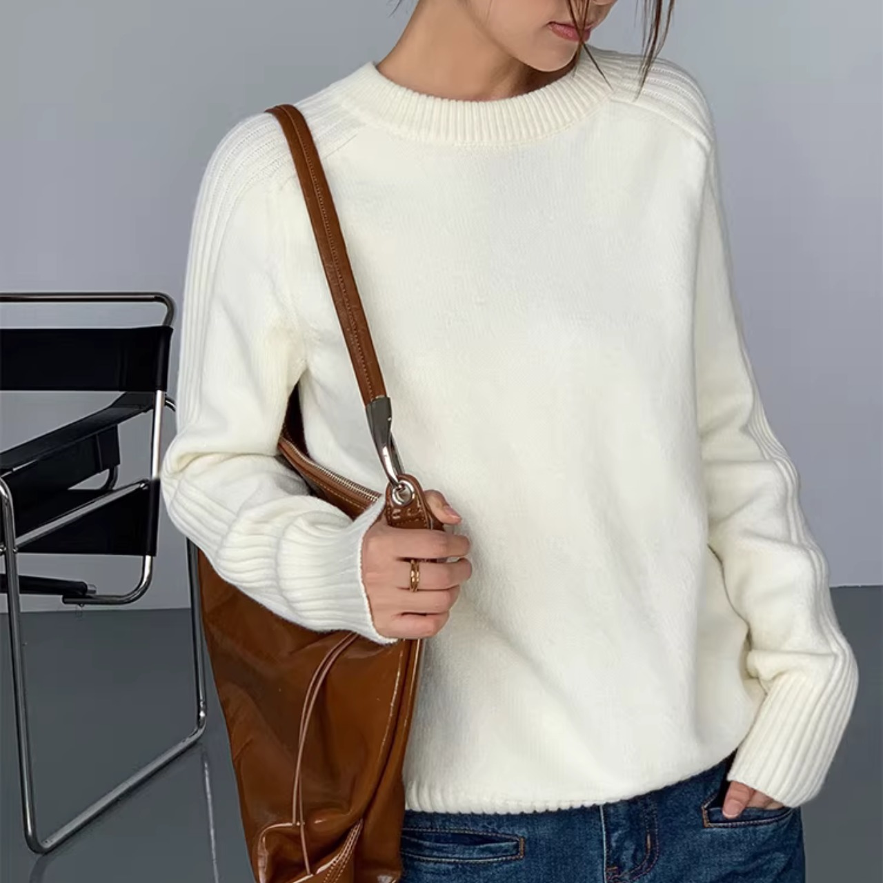 長袖 リブ編み オーバーサイズ ニット 00096・画像6