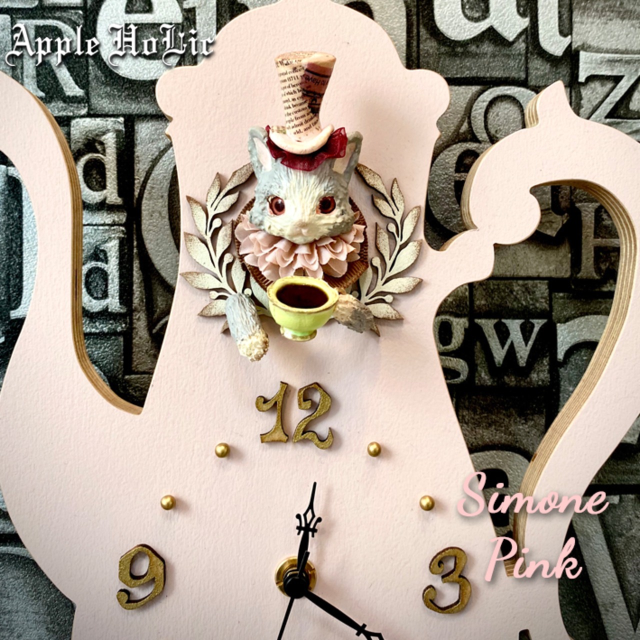 ウォールクロック【Simone Pink Clock・ジモーネ ピンク】 猫