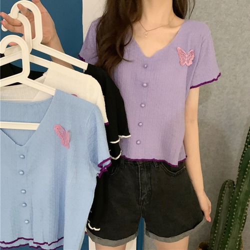 ✞ サマー♥カワイイ♥VネックショートButterflyデザイン ジャケット 大人女子☆ 夏物 ステッチ ✞ゴスロリ SM ミリ 甘ロリ クラロリ 和ロリ エレガント 黒ロリ 姫ロリ 華ロリ BB-BB4842479