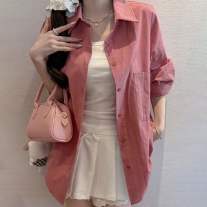 シャツ 長袖 オーバーサイズ レディース 春夏秋 韓国 シンプル 大人 きれいめ カジュアル 無地 トップス 羽織り 体型カバー ゆるシャツ ゆったり オフィスカジュアル 大人可愛い 大人女子