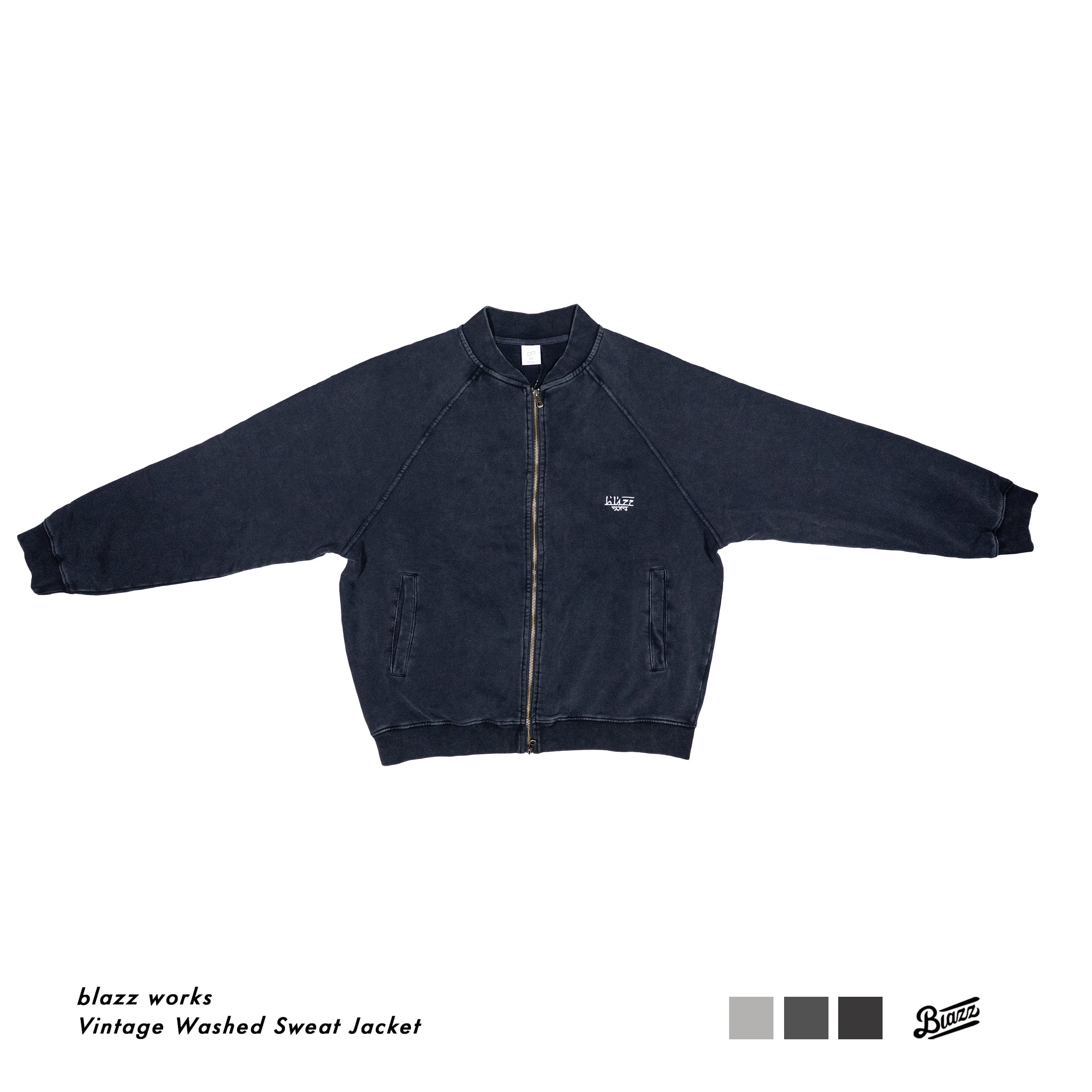 Vintage Washed Sweat Jacket [Black] | blazz works