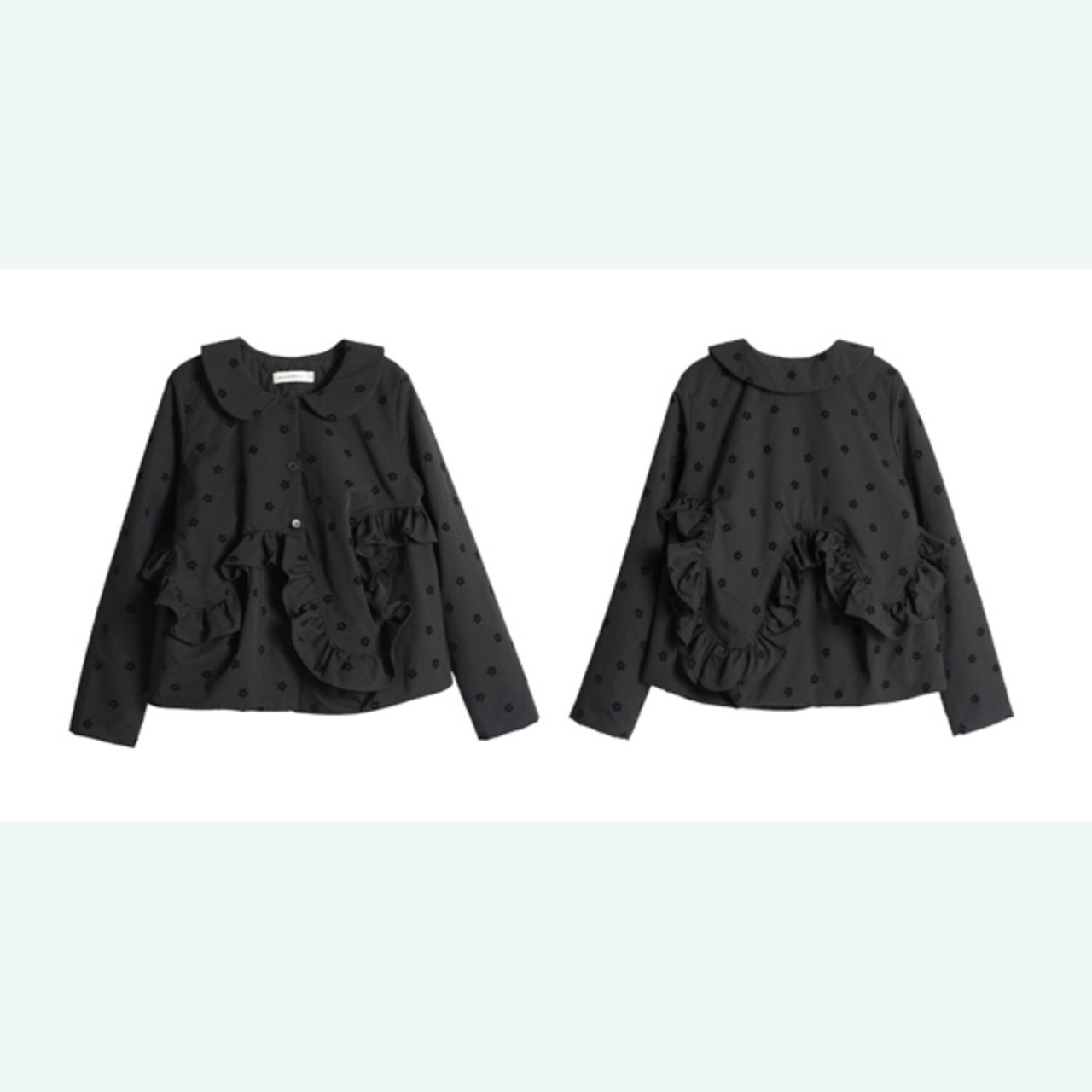 小花と流れるフリルのアート系クロップドジャケット 《i0814》