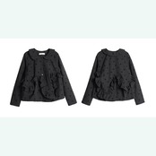 小花と流れるフリルのアート系クロップドジャケット 《i0814》