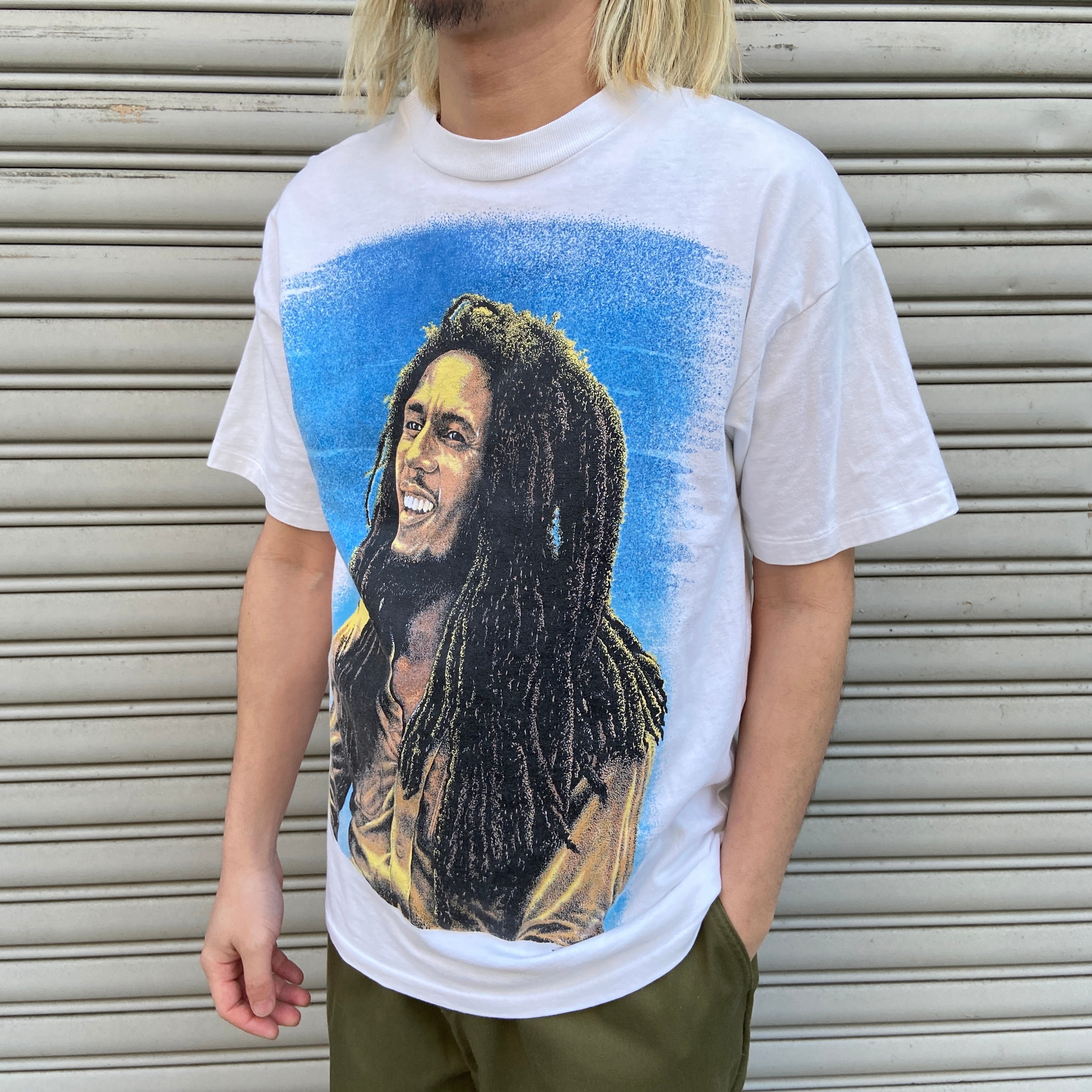 90s ボブマーリー 両面プリントTシャツ 肖像画Tシャツ ホワイト M相当