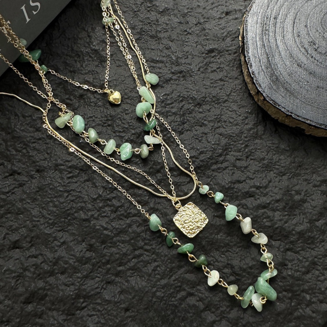 レイヤード レトログラスビーズネックレス W10433