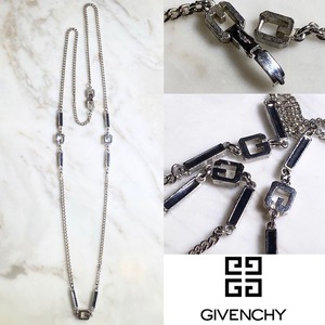 vintage GIVENCHY silver color metal long chain necklace