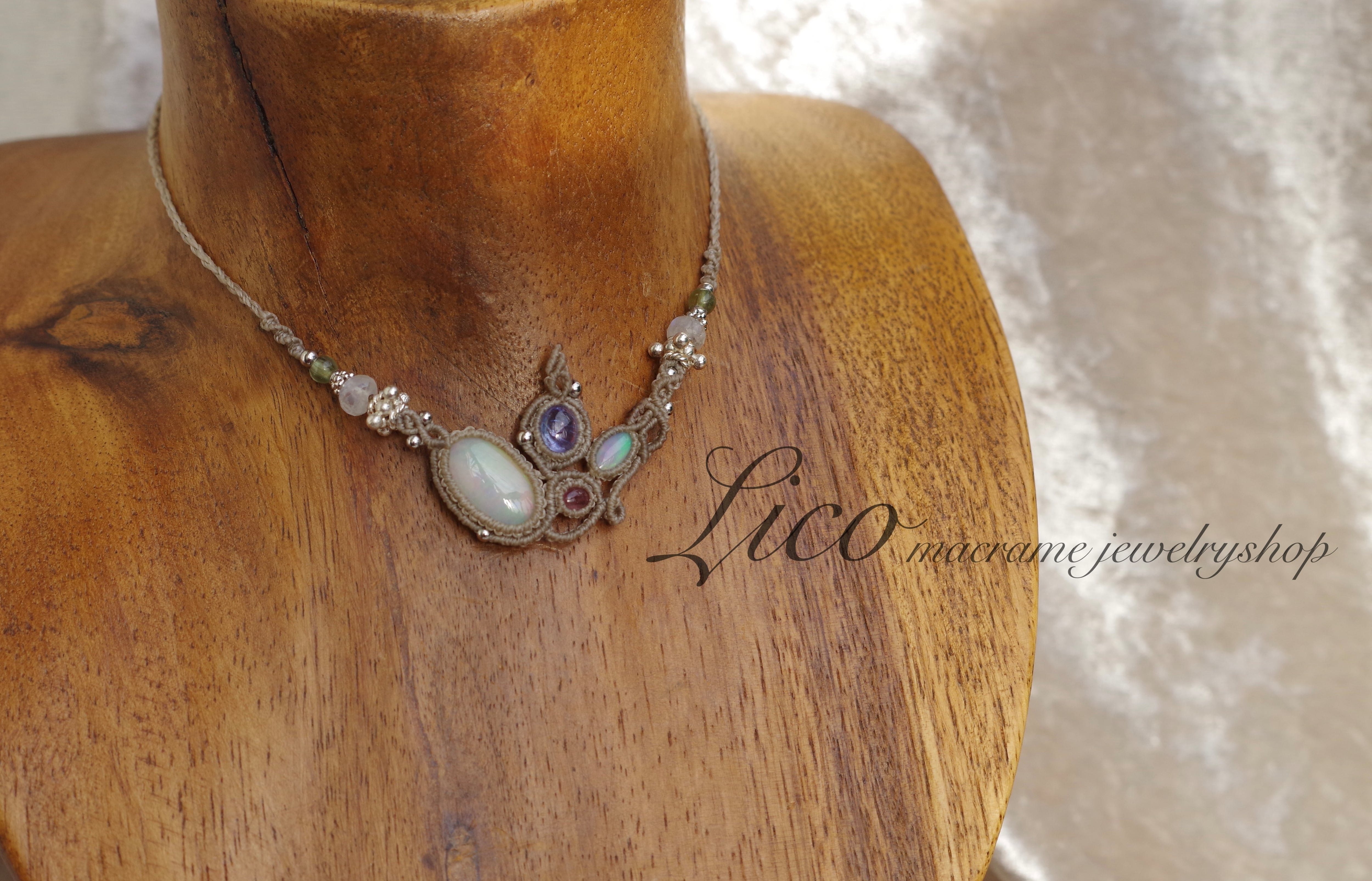 宝石箱ネックレス③opal× pinktourmaline× tanzanite