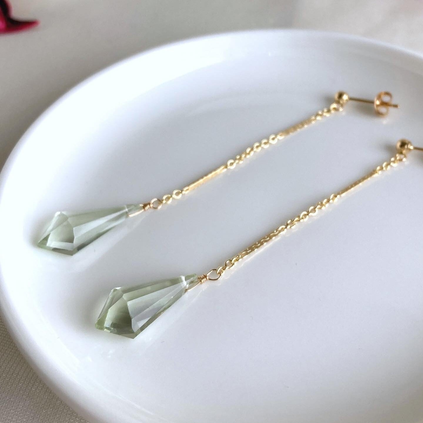 グリーンアメジスト ゆらゆらチェーン ピアス