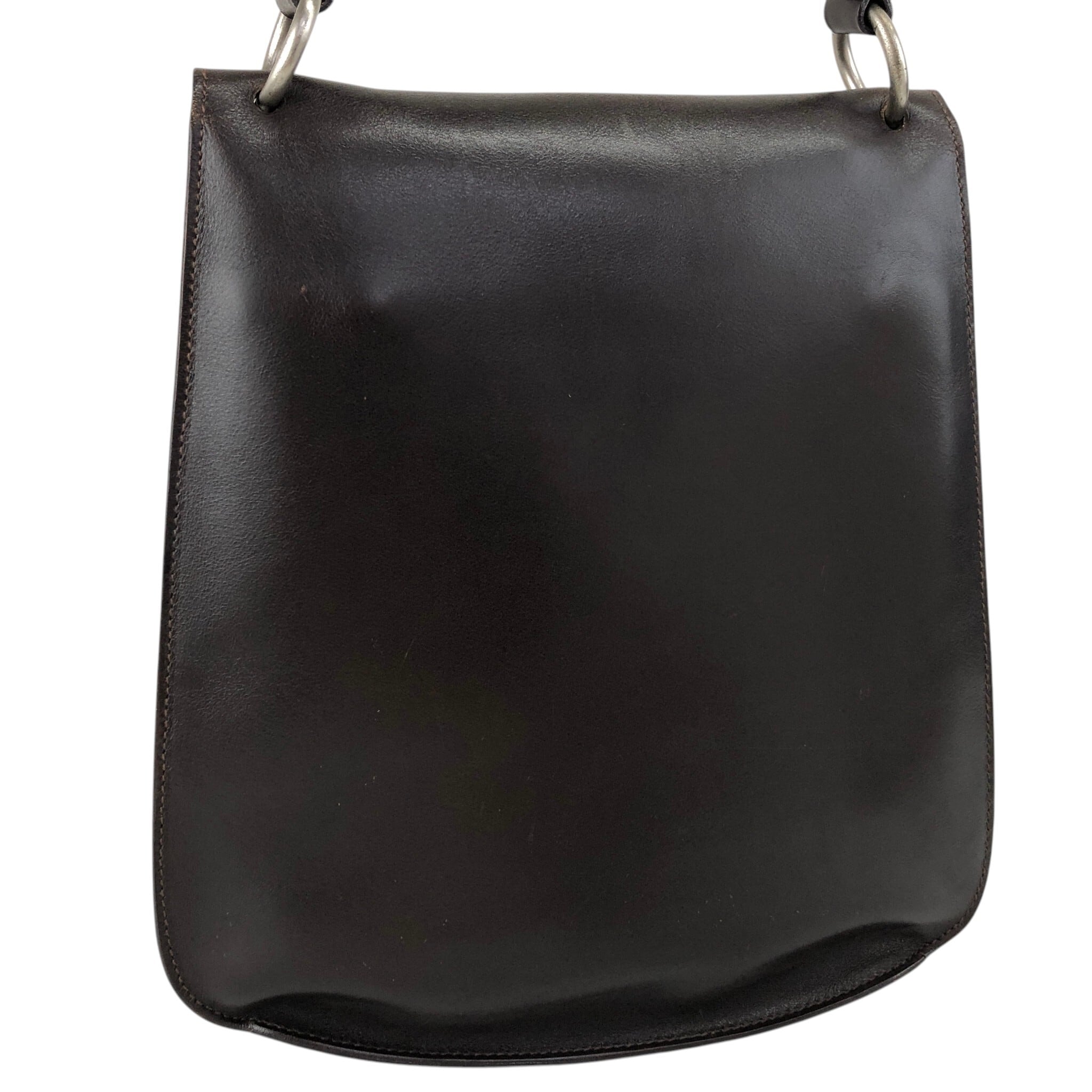 PRADA プラダ ショルダーバッグ ブラウン ロゴ レザー セミショルダー