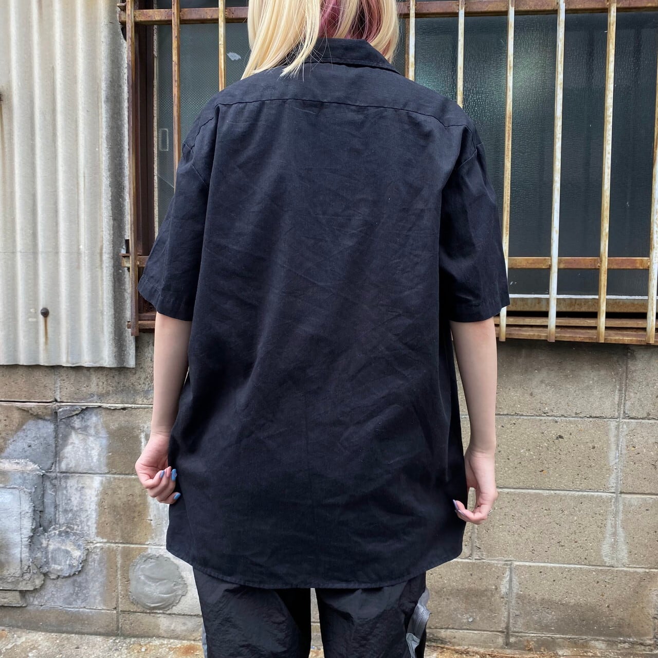 Dickies ディッキーズ 半袖ワークシャツ メンズM 古着 ブラック 黒