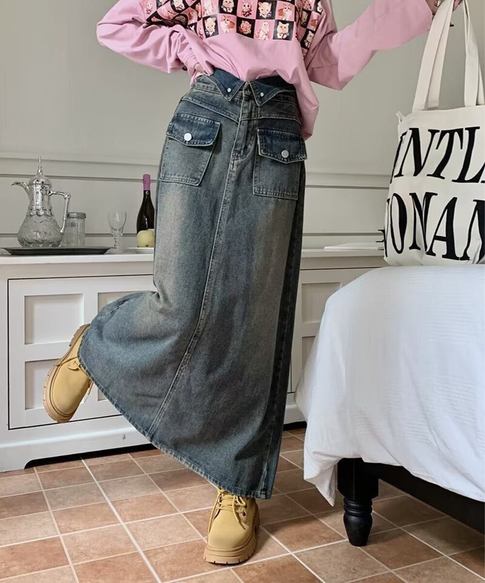 デニムマキシスカート バックスリット入り 6LYUAN-001