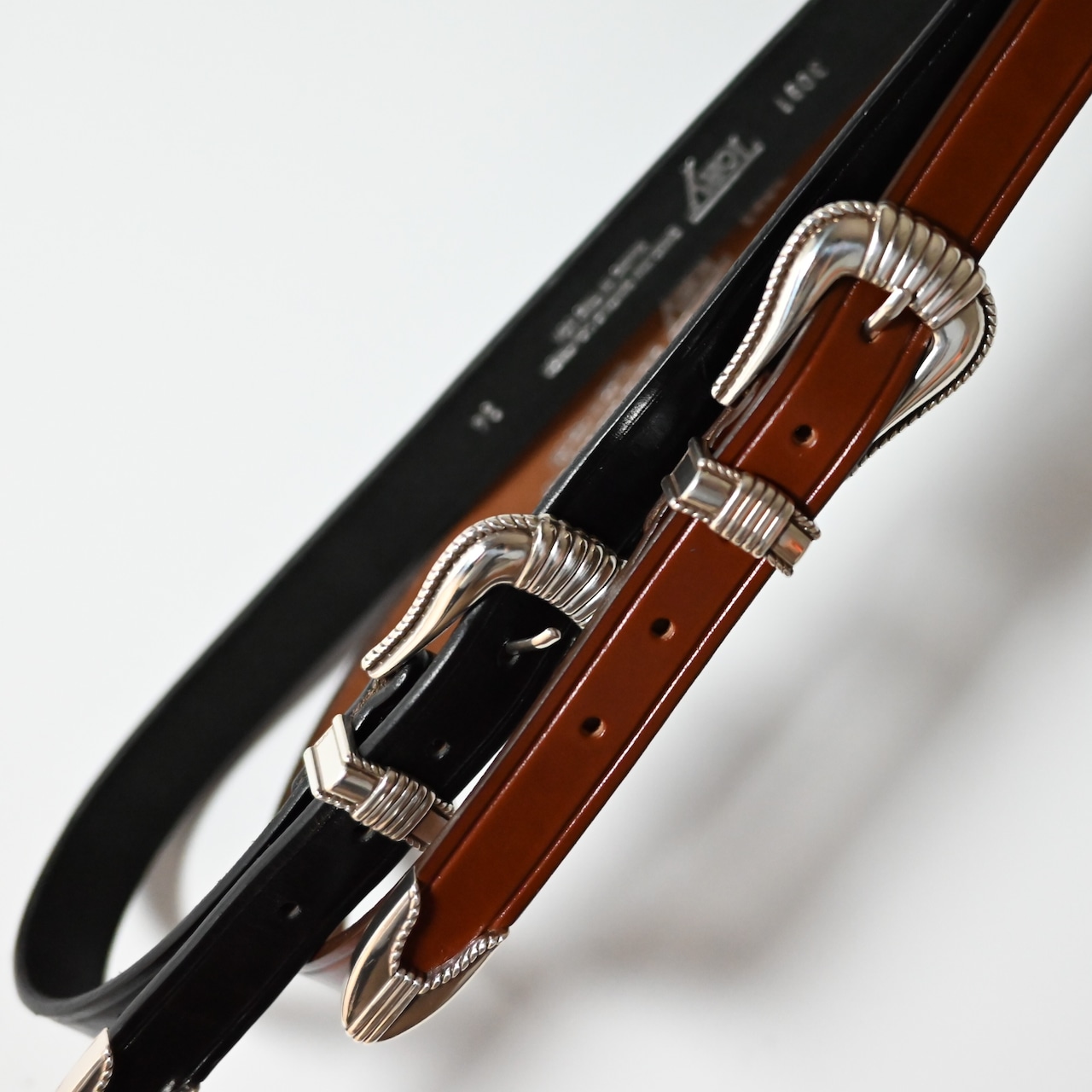 TORY LEATHER / 1 inch "3 -Piece Silver Buckle Belt(OAKBARK/NICKEL)