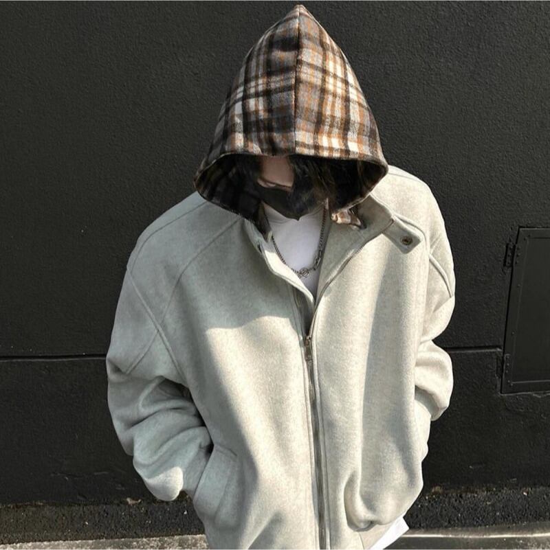 チェック切替ジッパーフーディーC10382