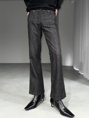 lamé stripe flare denim / black × silver lamé