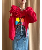garter belt design red remake long t shirt-4357-9