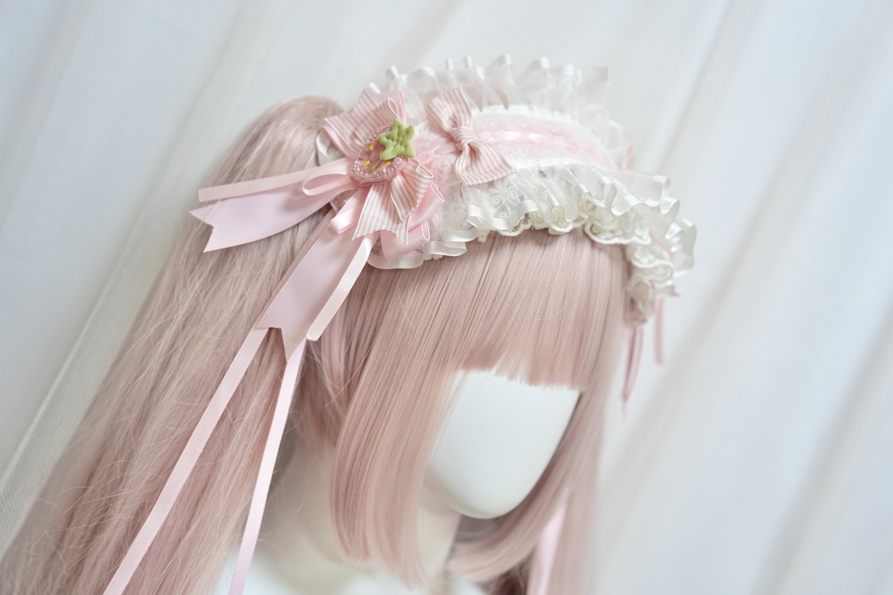 ♡【はじめてセット】いちごみるく ヘッドドレス＆お袖留め3点セット ♡