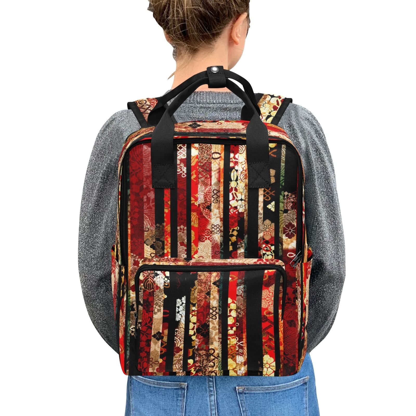和紋様ストライプ 紅 和柄ツインハンドルバックパック | Baroque