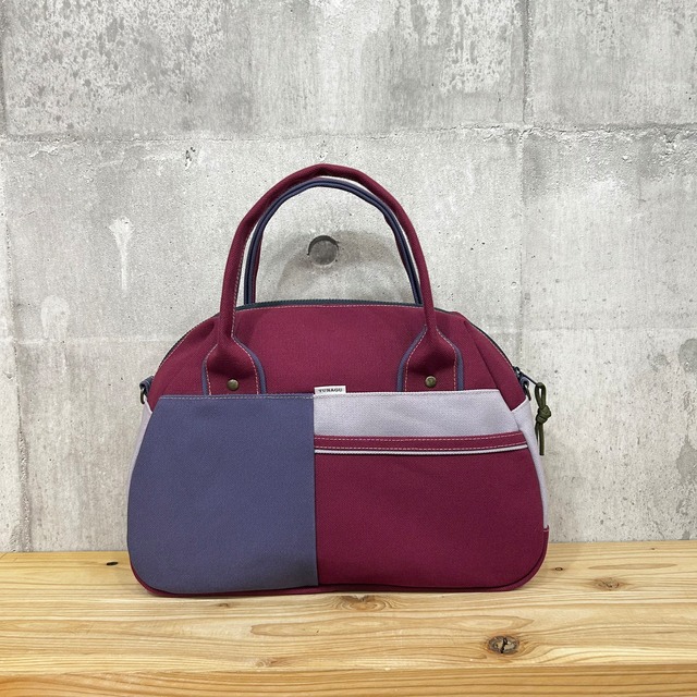 -＊ Boston Bag ＊- ブロック切替デザイン【ワイン×パープル×ラベンダー】