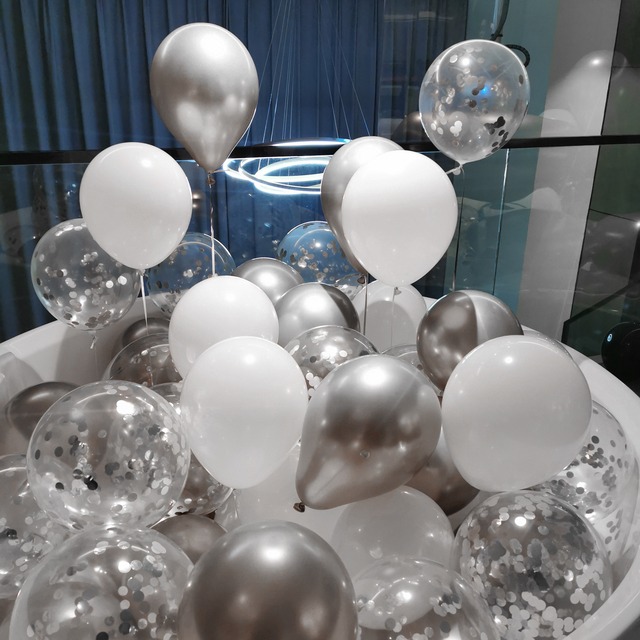 風船 バルーン 誕生日お祝い 記念日 誕生日 (18個入り)シルバー×ホワイト