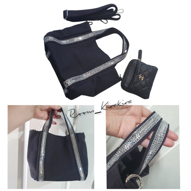 ビジューハンドルキャンバストートバッグ