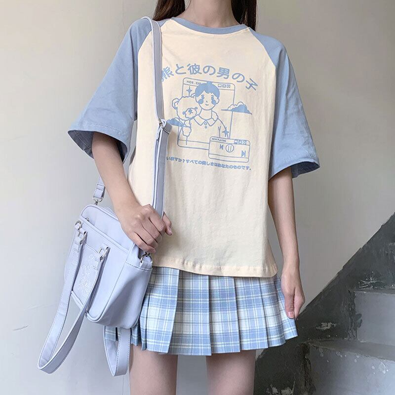 パターンプリントカラールーズトップス サマーTシャツ 夏物 萌量不足82335456785