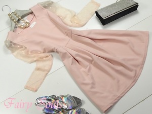 ★9号☆ドット透けレ－ス袖フレア－ワンピ(OPN6351)