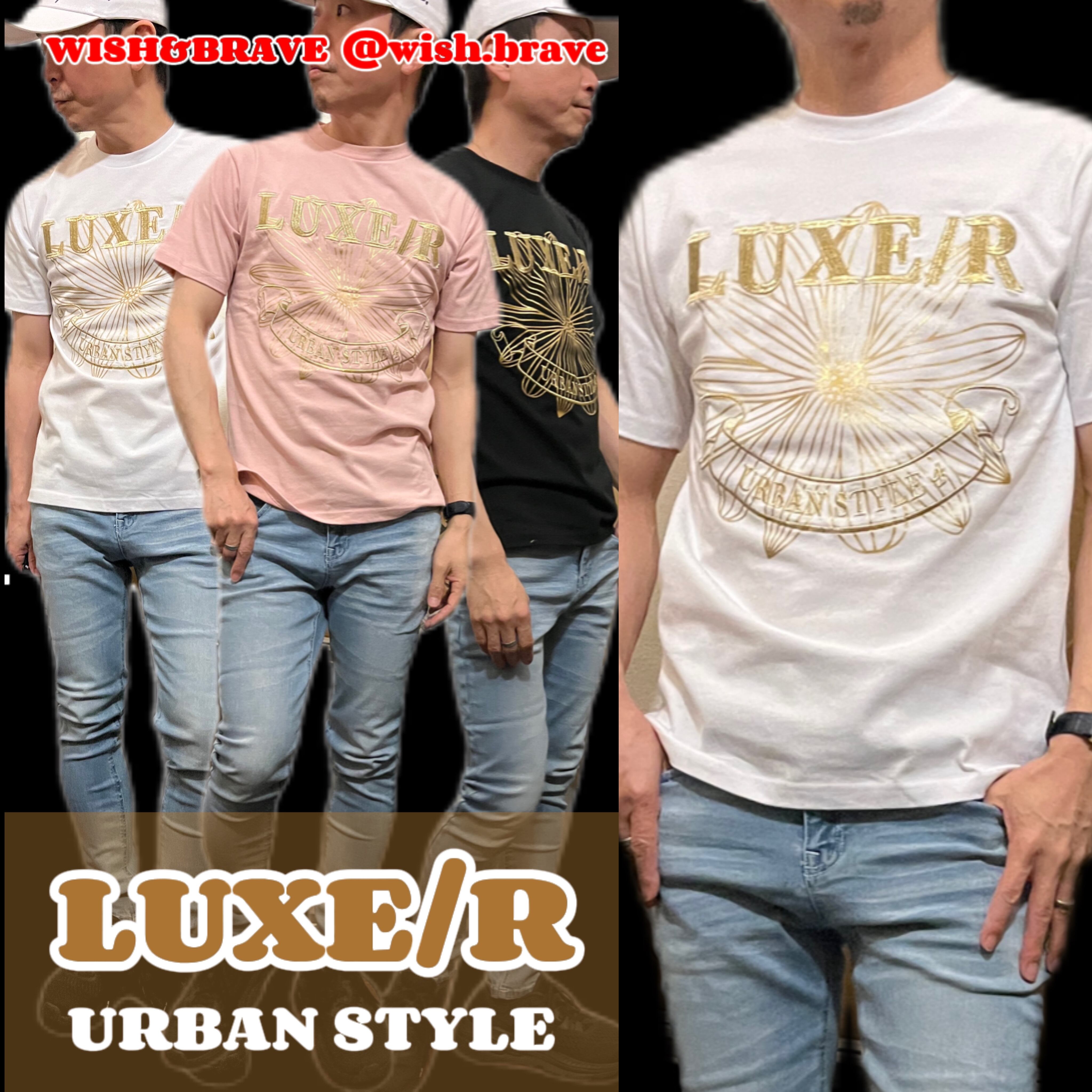 LUXE/R】男女兼用 ブランドロゴ刺繍デザインプリントTシャツ LUXE/R】男女兼用 ブランドロゴ刺繍デザインプリントTシャツ