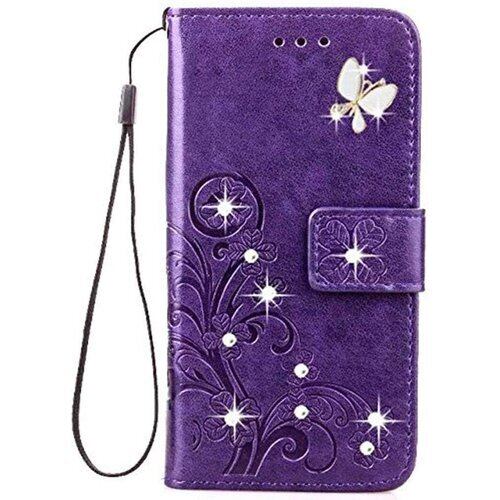 かんたんスマホ3 A205KC ケース シン フィット 京セラ A205KC ワイモバイル スマホ おしゃれ 純色 四つ葉のクローバーの印 PUレザー 上絵 手帳型 カード入れ 簡単スマホ3 財布カバー スタンド機能 耐衝撃 防塵 耐久性 装着やすい 吸着の機能 キラキラ 胡蝶 ラインストーン デコ メチャ可愛い SIMフリー KYOCERA かんたんスマホ3 スマホカバー かんたんスマホ3 A205KC パープル 2027