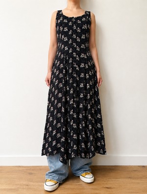 OP8-1 USED FLOWER DRESS -BLACK-