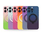 【iphone15対応】 おしゃれ 鮮やか グラデーション カラー リングホルダー カメラレンズ カバー 抗指紋 清潔 耐衝撃 バンパー iphone ケース 6配色