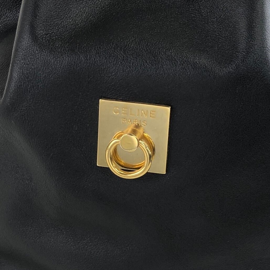 CELINE セリーヌ ショルダーバッグ ブラック ガンチーニ レザー 巾着