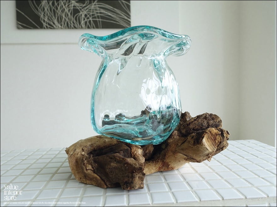 硝子フラワーベースTuli/05 花瓶 メダカ鉢 めだか鉢 プリミティブガラスベース 吹きガラス 手作り 一点物 自然な様 idavase