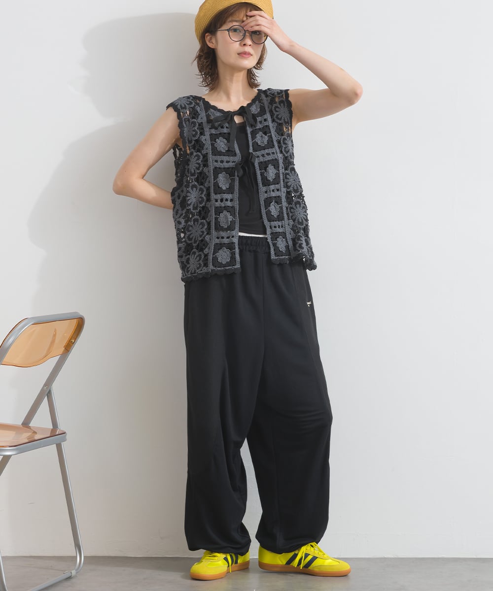 A261051 【接触冷感シリーズ】 異素材切替 ドロストパンツ / Mixed
