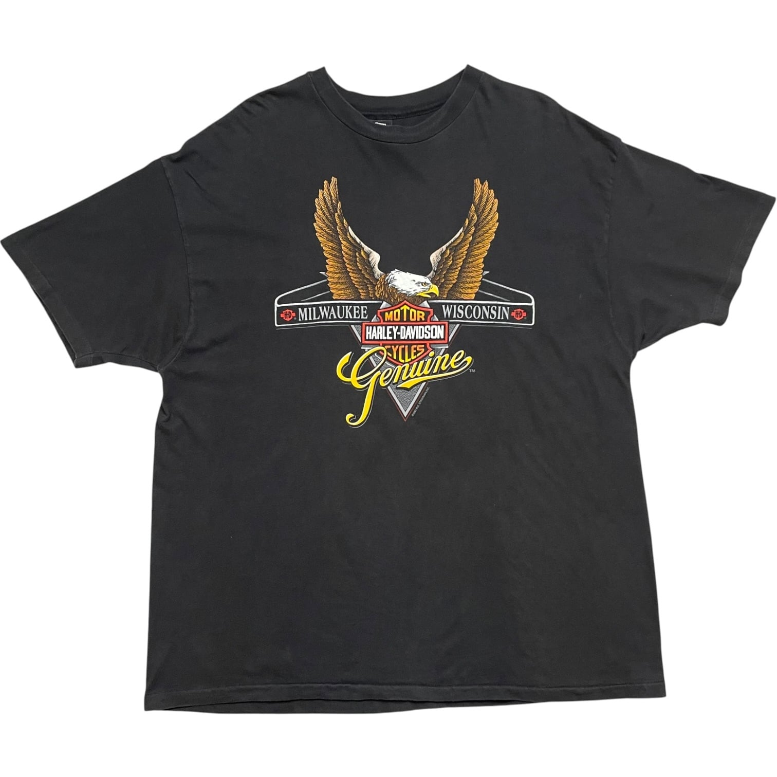 《XXL》Harley-Davidson ハーレーダビッドソン フロントイーグルプリント シングルステッチ ブラック USA製 90年代 vintage no.10047