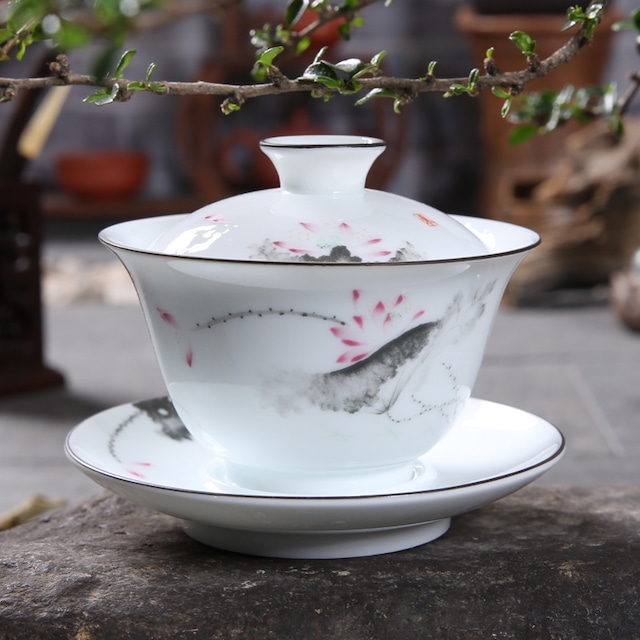 200ミリリットル白い磁器カバーボウルカップ茶ボウル陶器カンフー茶セット塗装sancai茶碗大容量