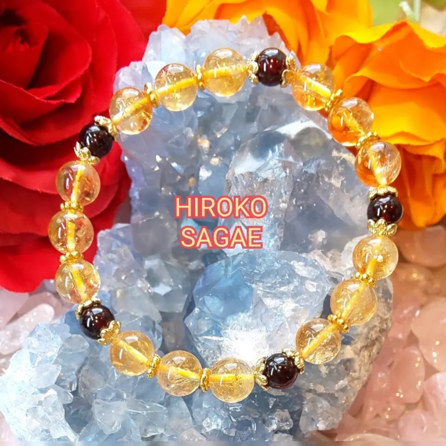 ゴールド ルチルクォーツ シトリン クラック ブレスレット 8ミリ 数珠