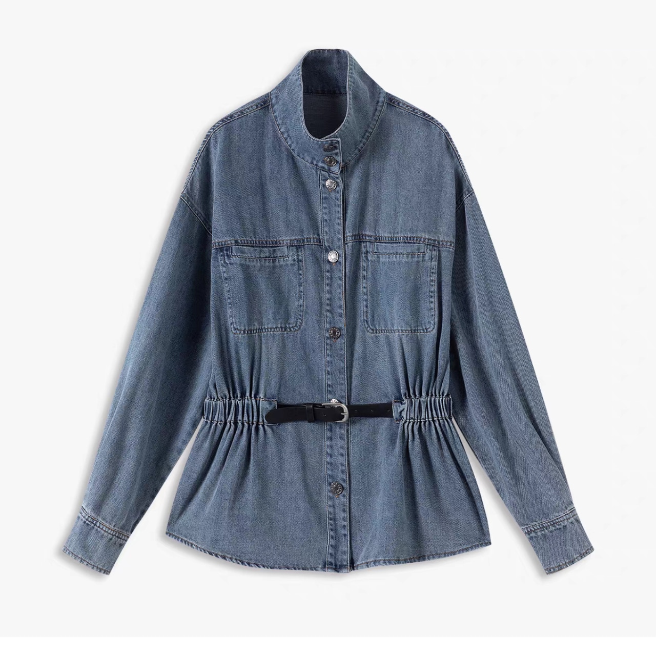 Waist Gather Belted Shirt Jacket T4300