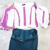 フラメンコ 衣装 ソニアジョーンズ SONIA JOHNES トップス ブラウス ファルダ スカート ツーピース セットアップ ピンク系 パープル系 ブルー系 紫 ピンク 緑 レース フリル ボランテ ダンス パーティ ボリューム 柄 模様 ボリュームスカート フリル袖 フリル裾