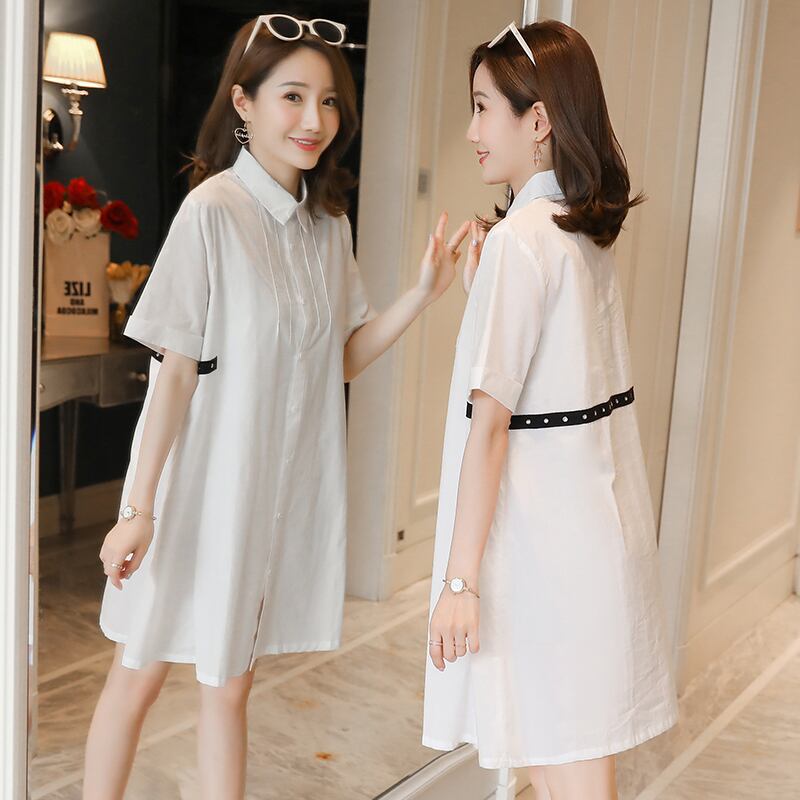 【新作】【送料無料】 8217＃サマーホワイトコットンマタニティブラウスラインルーズチュニック服妊婦OLマルワーク妊娠トップス 夏物 Aライン AL expec395066011255