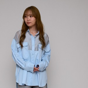 【大人の抜け感スタイル】  異素材コンビ・シアーロングシャツ ‐ LEI-2635 サックス ‐