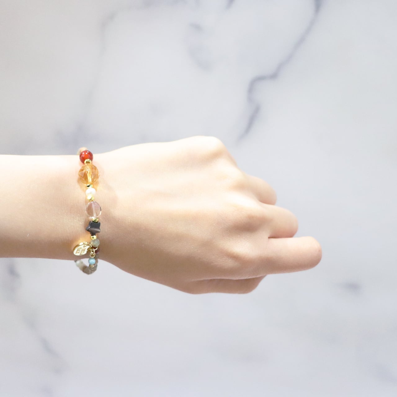雪月花様♡大漆天珠・亀甲天珠・天然石ブレスレット•*¨*•.¸¸♬ ONLINE SHOP限定】【Like a Honey Candy】水蓮花天珠×シトリン