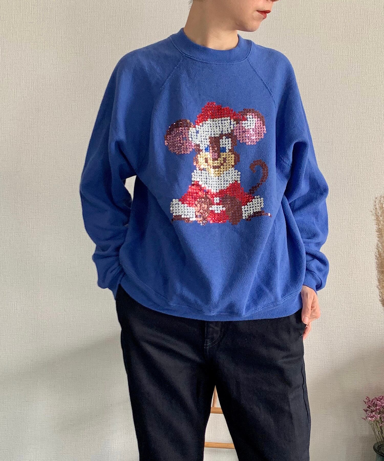 【送料無料】90's blue sequin Christmas sweatshirt