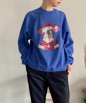 【送料無料】90's blue sequin Christmas sweatshirt