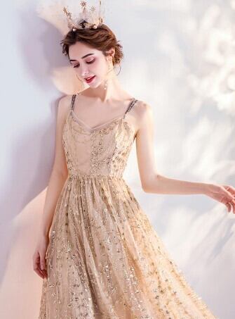 美品！ イブニングドレス ゴールド ロング キャミソール 優雅な  