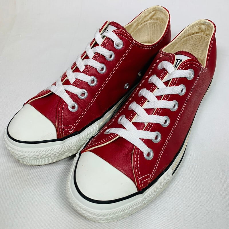 90's CONVERSE コンバース ALL STAR LOW LEATHER オールスターロー レザースニーカー 赤 レッド ミントコンディション  US7 25.5cm USA製 箱付き 希少 ヴィンテージ BA-1469 RM1838H | agito vintage powered by