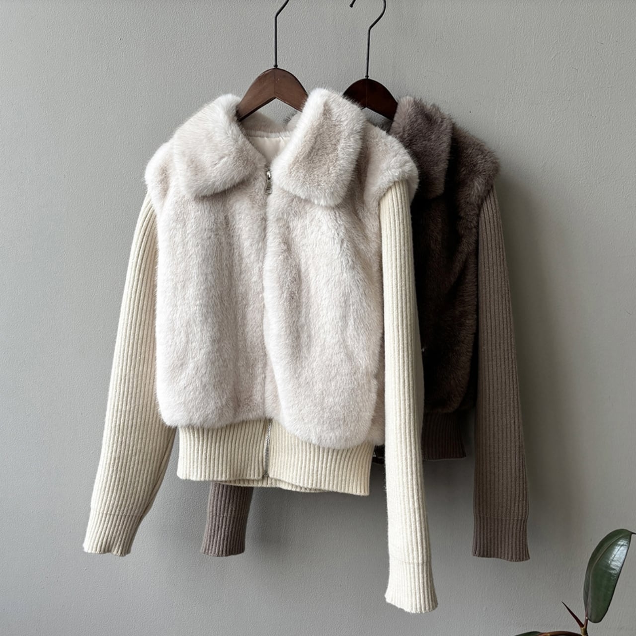 リブスリーブファーベストレイヤードライクジャケット(2color) JK3524