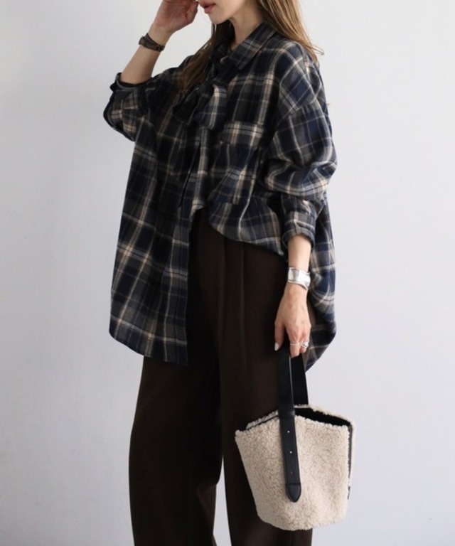マルチWAY 付けタイチェックシャツブラウス